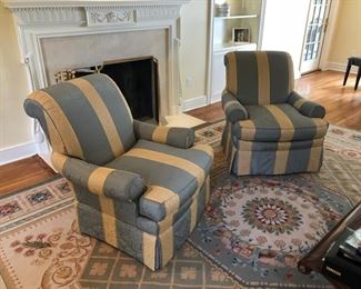 6. Pair of Roll Back Upholstered Hickory Chairs (34" x 38" x 37")