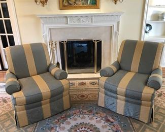 6. Pair of Roll Back Upholstered Hickory Chairs (34" x 38" x 37")