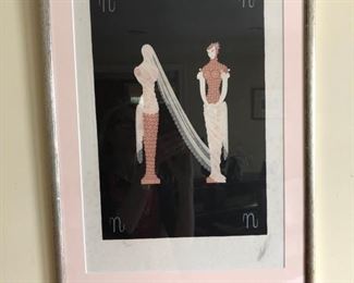 15. Erté Signed Serigraph "Letter N" Woman Mannequin Pedestals Lace from the “Alphabet” Series, 86/350 (17" x 23")