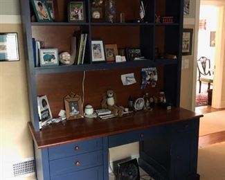 87. Blue Painted Desk w/ Hutch (65" x 25" x 82")