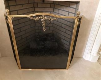 102. Tri-Panel Brass Fireplace Screen 