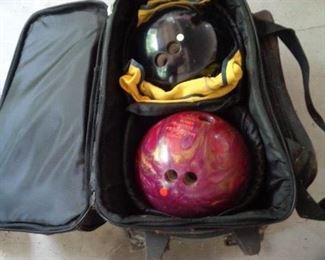 bowling balls, bag, shoes