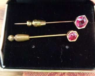 Simulated Ruby in gold stickpins