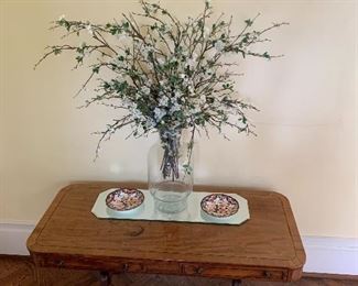 Sofa table; large floral arrangement