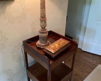 Stone lamp; Sorrento music box. Stand not included in sale. 