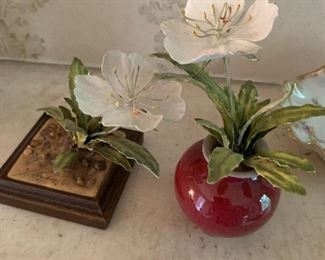 Pair of metal enamel flowers