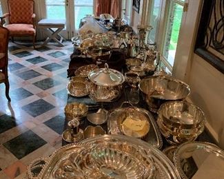 One of 5 tables of silver plate