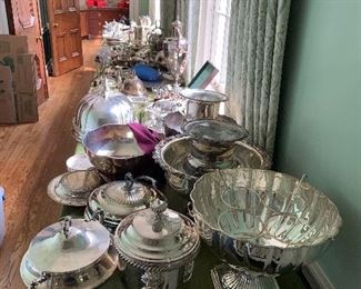 One of 5 tables of silver plate