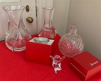 Baccarat vases, jam pot, angel