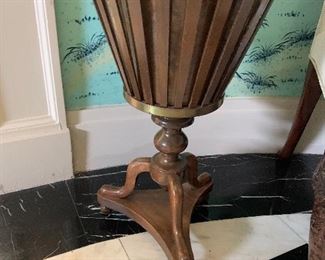 Pair of wood flower urns, copper inserts