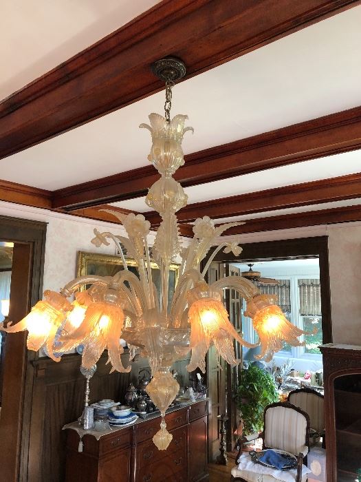 BUY IT NOW $3500.00 Fantastic Venetian Glass Chandelier. Picture does not do it justice. It is approximately 30 in wide. One piece at top has been repaired. -Must be removed and picked up after the sale is over. 