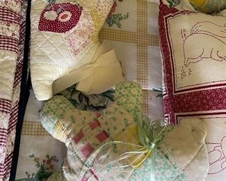 Patchwork quilt items.
