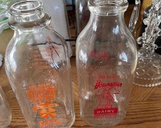 Vintage rare glass milk bottles.