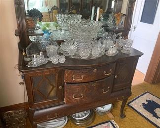 Wonderful Antique Server With Mirrow and Lots Of Fostoria 