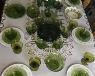 Vintage Dining Table And Chairs. (Part Of A Dining Room Set). Displaying a Lovely Set Of Green China