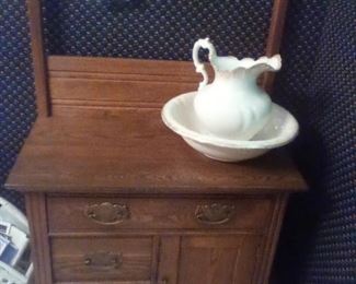Vintage oak dry sink with towel holder