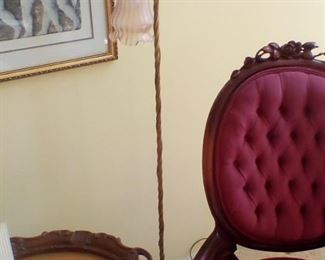 Brass floor lamp with pink globe