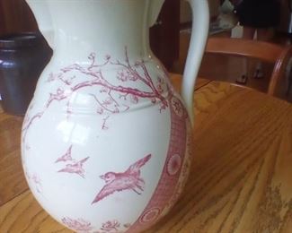 Vintage Porcelain Red & White Pitcher