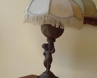 Cherub brass lamp w/ vintage shade