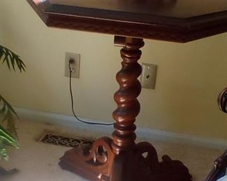 Hexagon shaped wood end table