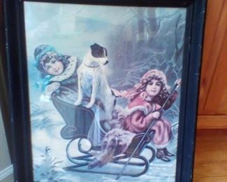 Winter sleigh/children scene 19x22"
