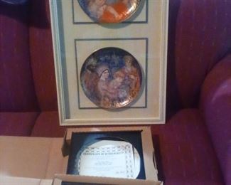 Edna Hibel -2 Christmas plates framed with boxes