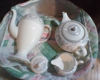 Wedgewood dolphin design teapot, coffee pot and creamer