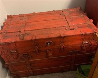 Antique Red Steamer Trunk