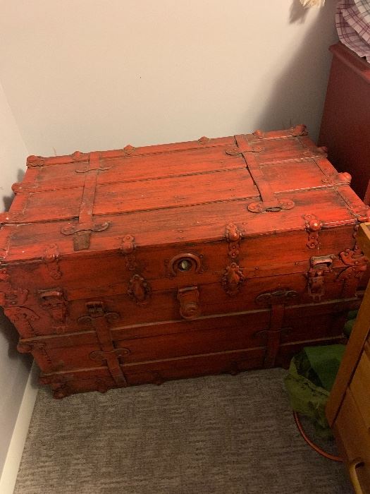 Antique Red Steamer Trunk