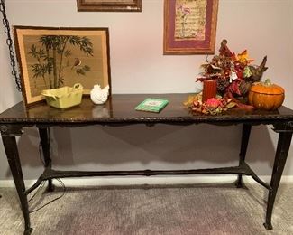 Ornate side table, selection of fall decor