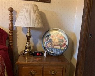 Broyhill nightstand and brass lamp