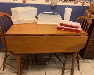 Maple drop leaf table, 4 spindle back wood chairs