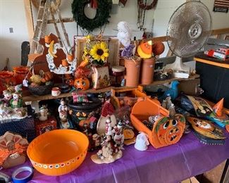 Large assortment of Halloween and fall decorations 