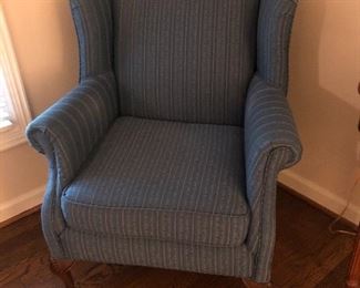 Pair of Blue Stripe Flex Steel Upholstered Arm Chairs.