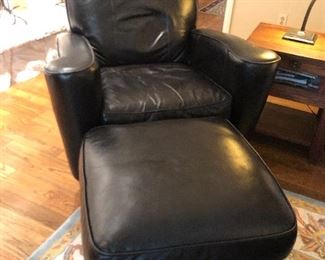 Black Leather Side Chair w/ottoman