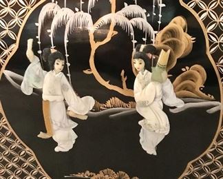 Detail
Asian chinoiserie bombe chest black lacquered, gilt & MOP