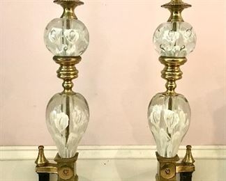 St Clair paperweight glass & brass andirons