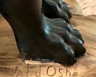 Detail-Signature on Base
Empire style dining table-oval beveled glass on 3 bronze sphinxes, on a molded plinth, signed, Val d’Osne, 1970’s