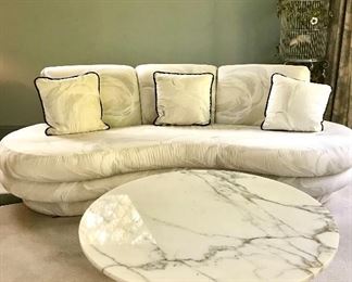 Kagan style organic sofa
Hollywood Regency style
marble top coffee table