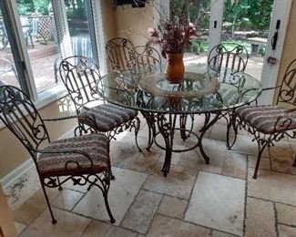 Heavy Wrought Iron Dining Room Set - Six Chairs  - 52 1/2 " across