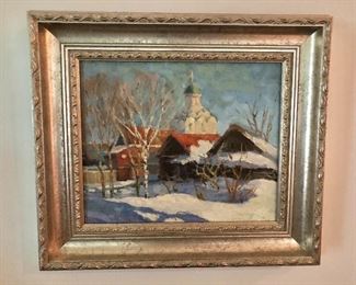 $395 “Russian Snow Scene”, oil on canvas, signed verso.
15” H x 17.25” W
