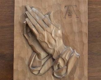 $40 Carved wood prayer hands, signed with initials upper right.
7.75” H x 5.75” W
