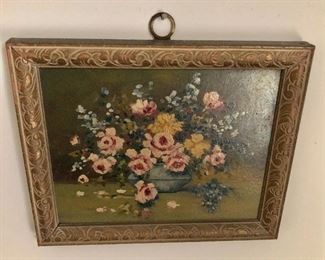 $50 Diminutive floral painting, oil on board #2
4.75” H x 5.75” W
