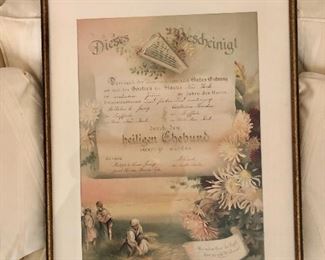 $125 19th Century Marriage Certificate in German from Buffalo, NY.
21.75” H x 16.5” W
