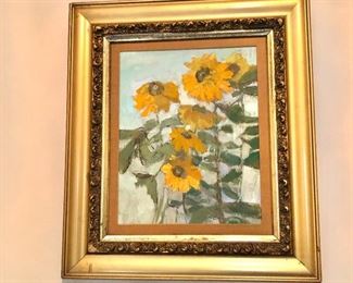 $425 -  “Sunflowers” oil on canvas, apparently unsigned.
31” H x 27” W
