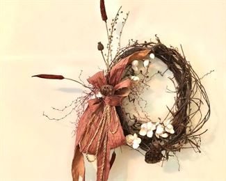 $35 Decorative wreath wall or door hanging with bow. 22" H x 26" W 