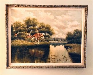 $895 signed Antonio Sannino  Geese Farm , oil on canvas. 34” H x 44.5” W