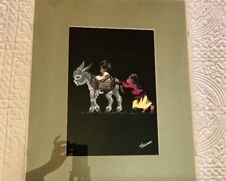 $60 Signed  print of children with donkey. 20" H x 16" W