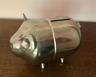 $10 - Vintage silver tone piggy bank. 5" L