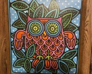 $50 Mid century print of one owl. 23.75" H x 21.75" W